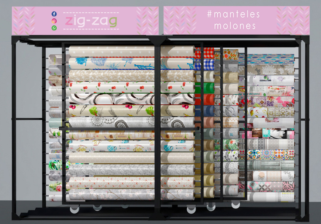 Expositor de pie con rollos de manteles ZigZag
