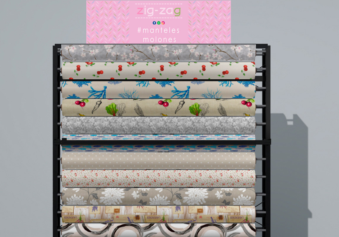 Expositor de pared con manteles estampados