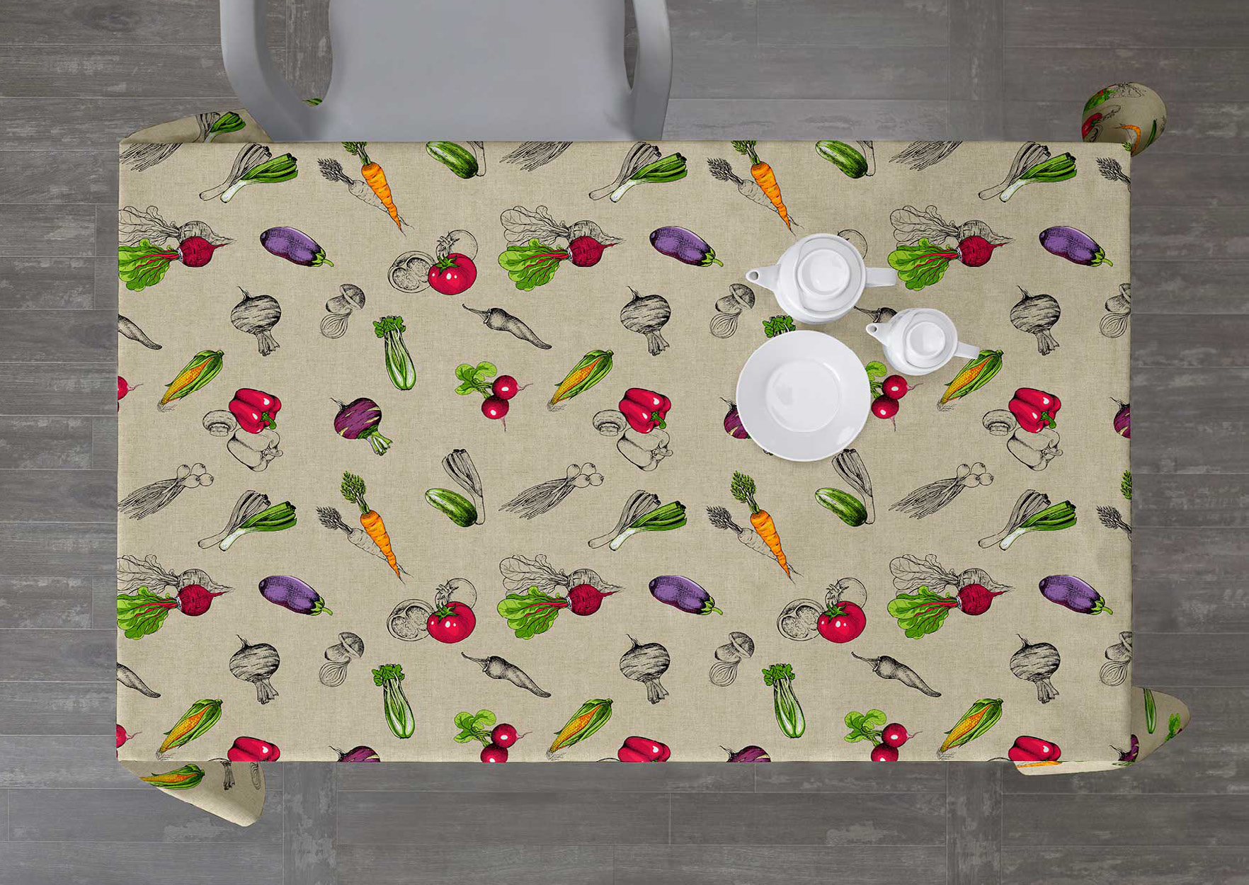 Mantel antimanchas con estampado de verduras